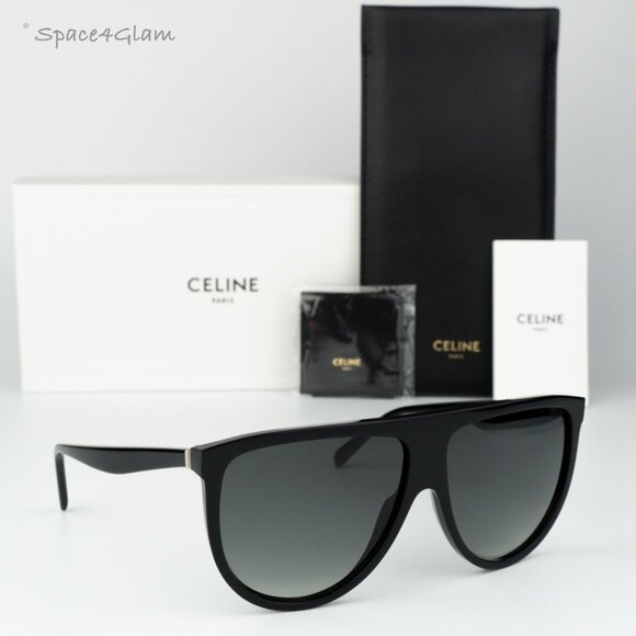 BRAND NEW Celine CL4006IN 01P Shiny Black Gradient Green Geometric Sunglasses - Picture 3 of 10